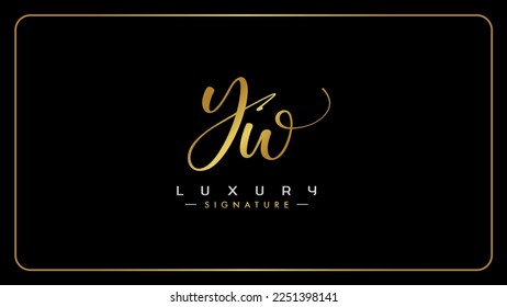 Y, W, YW Initial letter logo. Alphabet YW Handwritten Signature logo design. Creative Golden handwriting letters Y, W.