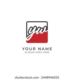 Y, W, YW Initial letter handwritten, Alphabet YW signature Icon in square shape
