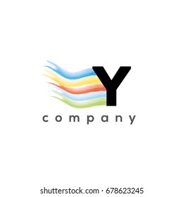 Y Watercolor Letter Logo Design with Blue, Yellow, Green,  Brush Strokes.