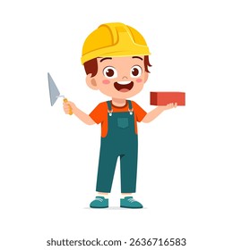 y Wearing Hard Hat Holding Trowel and Brick Smiling in Cartoon Illustration Style