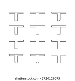 Y, X, W, V, U, S T alfabeto Word Variedade Design Vetor Design Cor sólida Preto e Branco