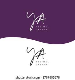 Y A YA Initial handwriting or handwritten logo for identity. Logo with signature and hand drawn style.