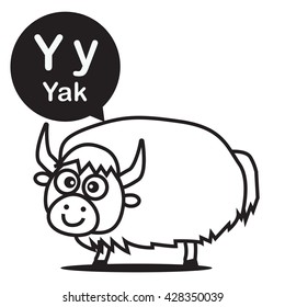 Y Yak animal cartoon and alphabet for children to learning and coloring page vector illustration eps10