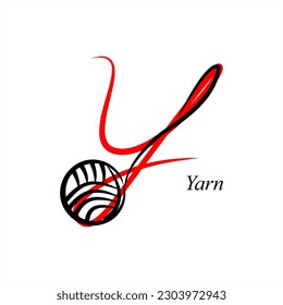 Y - Yarn. ABC with objects. Series of letters A-Z. Images of objects. Minimalism. Beautiful letters. Line drawing. logo design initial Y combine with object.