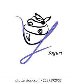 Y - Yogurt. ABC with food. A series of letters A-Z. Images of food. Minimalism. Beautiful letters. Line drawing. logo design initial Y combine with food. Restaurant, menu.