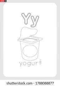 Y for Yogurt Alphabet  with illustration for Tracing Worksheet, Exercises for kids 