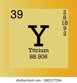 Y Yttrium Chemical Element Periodic Table. Single vector illustration, Transition metals element icon with molar mass, atomic number and electron conf. Lab, science or chemistry class.