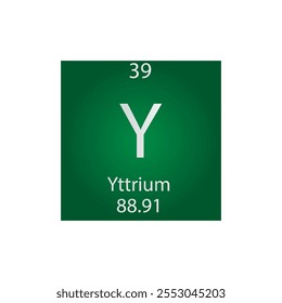 Y Ytrium Transition metal Chemical Element Tabla periódica. Ilustración vectorial cuadrada plana simple, icono de estilo limpio simple con masa molar y número atómico para laboratorio, ciencia o clase de química.