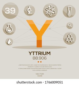 Y (Yttrium)The periodic table element,letters and icons,Vector illustration.