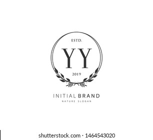 Y YY Beauty vector initial logo, handwriting logo of initial signature, wedding, fashion, jewerly, boutique, floral and botanical with creative template for any company or business.