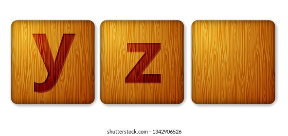 Y, Z blocks wooden icon. Alphabet cubes with letters.