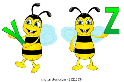 Y and Z held by bees. Vector. Complete alphabet in my portfolio.