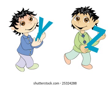 Y and Z held by cute kids vector.Whole alphabet in my portfolio.