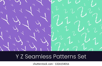 Y Z latin letter seamless patterns set. Alphabet colorful vector illustration. Vector EPS8