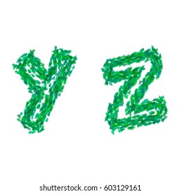 Y & Z the letters of the English alphabet made in the form of leaves