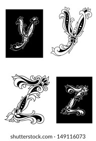 Y and Z letters in retro floral style for design or idea of logo. Jpeg version also available in gallery