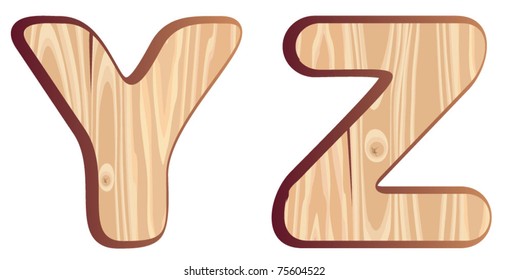 Y, Z, Wood Font - isolated wooden letter, type