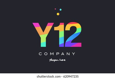 Y12 y 12 twelve letter number combination creative color green orange blue magenta pink company logo vector icon spectrum