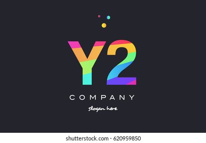 Y2 y 2 two letter number combination creative color green orange blue magenta pink company logo vector icon spectrum
