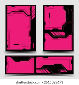 y2k 2000s sci-fi cyberpunk gaming retro-futuristic layout template set for ux-ui application, 2d vector illustration graphic HUD dashboard