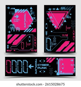 y2k 2000s sci-fi cyberpunk gaming retro-futuristic layout template set for ux-ui application, 2d vector illustration graphic HUD dashboard