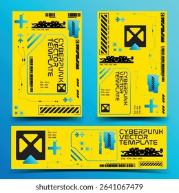 y2k 2000s sci-fi cyberpunk gaming retro-futuristic layout poster banner template set dashboard HUD for ux-ui application, 2d vector illustration 