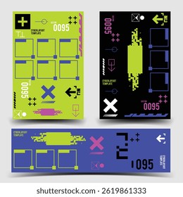 y2k 2000s scifi cyberpunk retro-futuristic layout template set dashboard HUD for ux-ui application, 2d vector illustration 