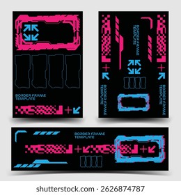 y2k 2000s scifi cyberpunk retro-futuristic layout template set dashboard for ux-ui application, 2d vector illustration 