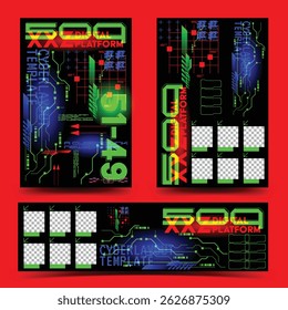 y2k 2000s scifi cyberpunk retro-futuristic layout template set dashboard for ux-ui application, 2d vector illustration 