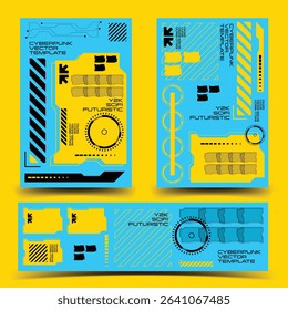 y2k 2000s scifi cyberpunk retro-futuristic layout template set dashboard for ux-ui application, 2d vector illustration