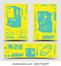 y2k 2000s scifi cyberpunk retro-futuristic layout template set dashboard for ux-ui application, 2d vector illustration 