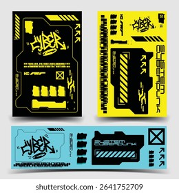 y2k 2000s scifi cyberpunk retro-futuristic layout template set dashboard for ux-ui application, 2d vector illustration 