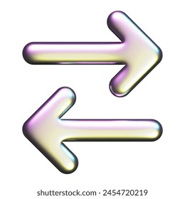 Y2k 3D Chrome Arrow Shape with iridescent glossy finish isolated on transparent background. Three-dimensional and playful concept with a liquid metal appearance for design and vector graphics. Y2k