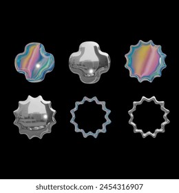 y2k 3d chrome metallic element with stars. 2000s Style Trending Symbols, Liquid Metal Elements
