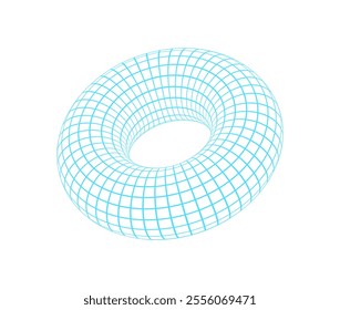 Y2k 3d grid donut, y2k neon 3d wireframe figure illustration, 90s retro abstract mesh element icon, vaporwave geometric grid pattern form graphic, brutal art trendy net shape symbol.