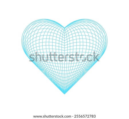 Y2k 3d wireframe heart, cyber tech geometric grid pattern structure symbol, y2k trendy net figure illustration, futuristic geometry wire frame shape icon, vaporwave abstract 3d wireframe form object.