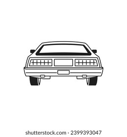 Y2k 80s retro car passenger automobile transportation monochrome line groovy icon vector illustration. Vintage auto transport vehicle for driving and riding minimal trendy sticker for t shirt print