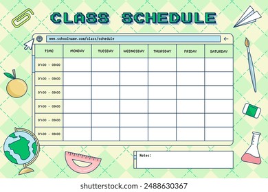 Y2k 90s cute retro background for class weekly schedule template