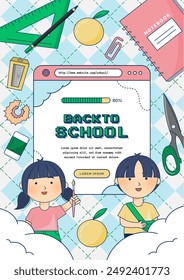 Y2k 90s design with cute pastel color and flat illustration for education flyer design