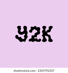 Y2K abbreviation wavy lettering. Vector inscription in groovy psychedelic style. 2000 years concept