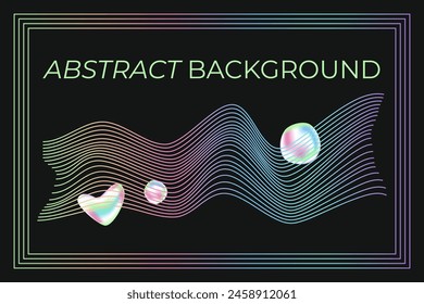 Y2k abstract background with distorted waves and liquid shapes. Fluid holographic iridescent gradient banner. Wallpaper layout template. 90s nostalgia. Vector illustration.
