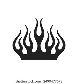 Y2k abstract burning fire flame black tattoo art sticker icon vector flat illustration. Trendy psychedelic blaze flammable silhouette retro t shirt print monochrome decorative element