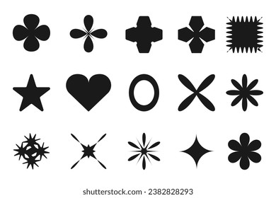 Y2k abstract figures . Geometric shapes flowers stars heart. Design printing prints posters.