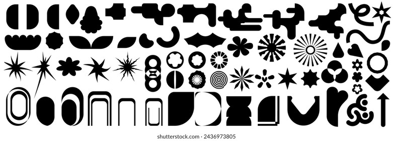 Y2k forma abstracta forma brutal. Diseño geométrico de color negro. Figura audaz y2k estilo brutalista. Ilustración de vector