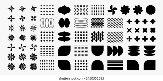 Y2k abstract shapes and figures. decorative elements for graphic design, trendy brutalist forms in 2000s aesthetics. Vector illustration.