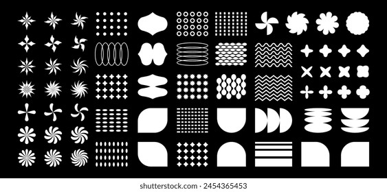 Y2k abstract shapes and figures. decorative elements for graphic design, trendy brutalist forms in 2000s aesthetics. Vector illustration.
