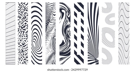 Y2k abstract shapes set. Different retro backgrounds and patterns. Collection of 90s elements.