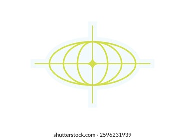 Y2K abstract sticker symbol. Retro shape with geometric elements. Cool aesthetic, modern design, perfect for decoration or collection. 90s vibe with star and comet motifs.