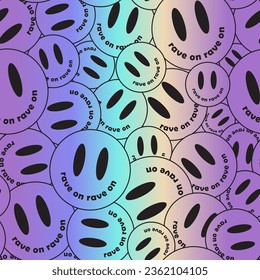 y2k acid rave seamless pattern with weird smiling faces. Crowded smiles holographic background. 90s grunge party, tech, trippy design. Funky vector graphic for poster, banner, cover, card