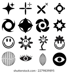 Y2K aestetic symbols. Retro star icons. graphic elements for posters and streetwear fashion design vector set eps format